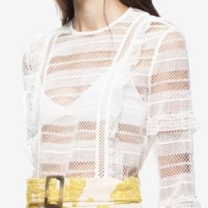 SELF-PORTRAIT Stripe Grid Lace Top White